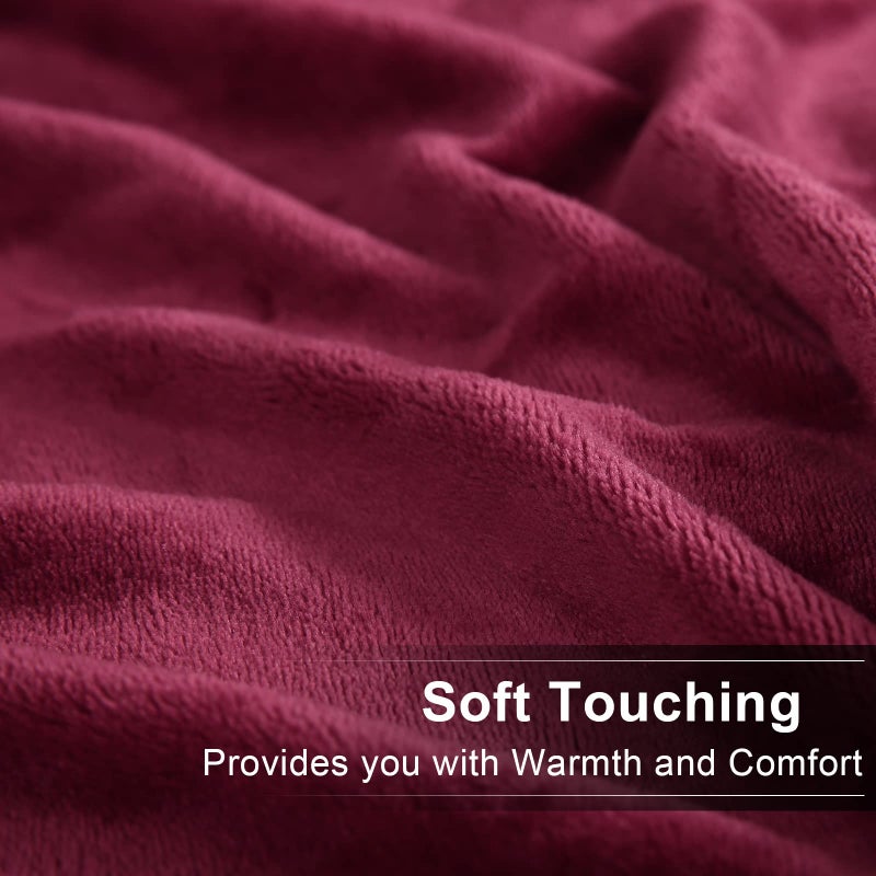 EASELAND Soft Queen Size Blanket All Season Winter Warm Microplush Lightweight Thermal Fleece Blankets for Couch Bed Sofa,90x90 Inches,Burgundy - Image 4